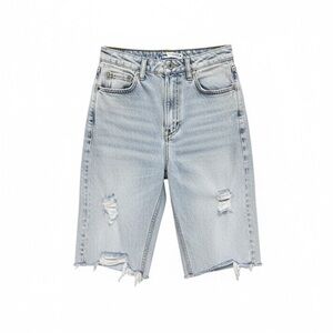 Zara Highrise Distressed Long Light Blue Jean Shorts Size 2